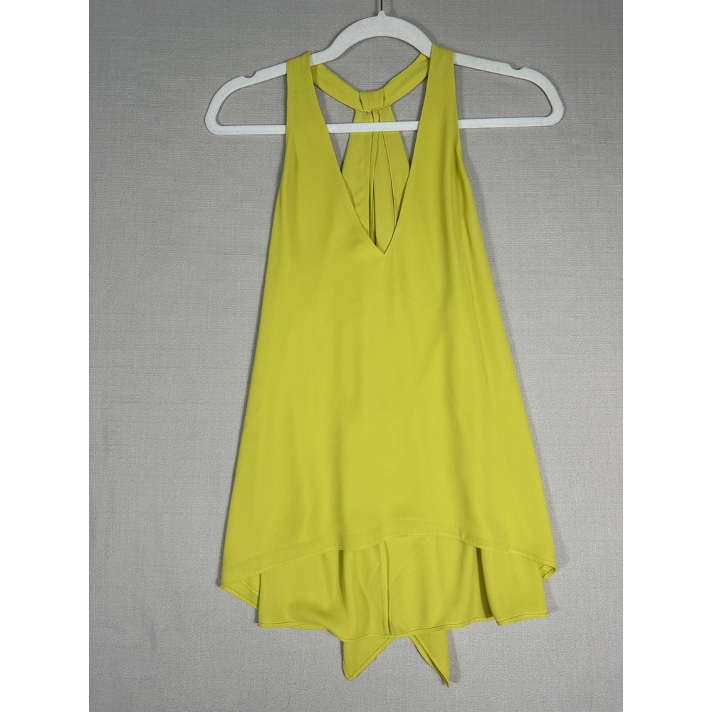 BCBGMAXAZRIA Halter Blouse Womens XS Yellow Excellent Draped V-Neck High-Low